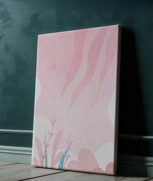 Diseño floral abstracto en rosa suave con hojas estilizadas y ondas