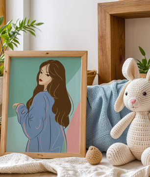 Stylish woman illustration with long hair in pastel shades