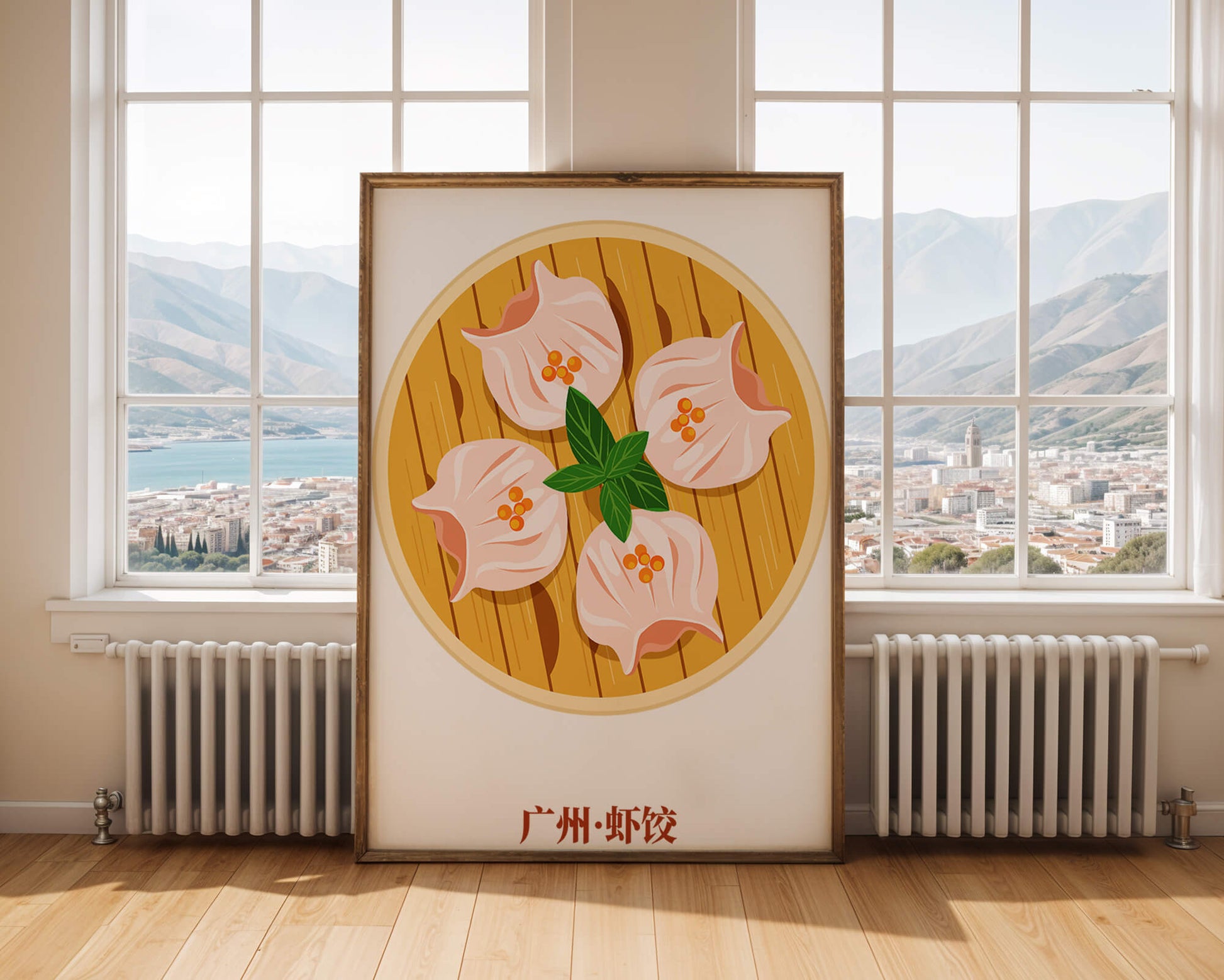 Illustration of traditional dim sum dish with vibrant colors