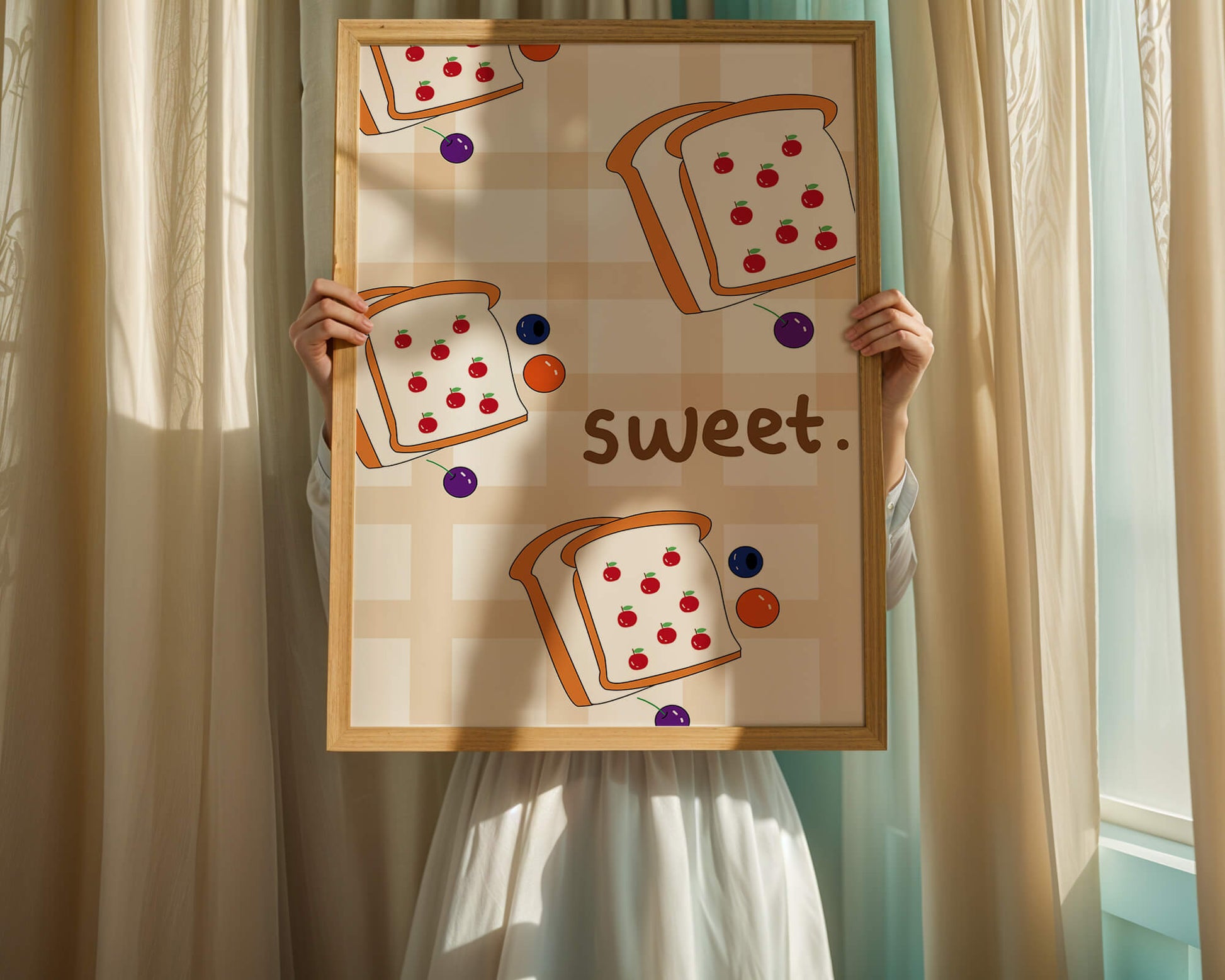 Playful toast pattern with fruit decor and text