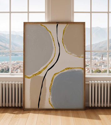 Abstract Painting with Gold Accents and Organic Shapes