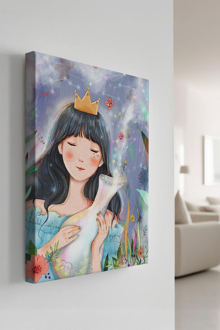Retrato encantador de una chica con corona en un jardín mágico