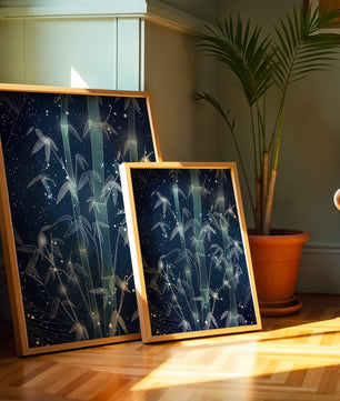 Illustration Of Bamboo With Snowfall In A Night Sky - Mi tienda