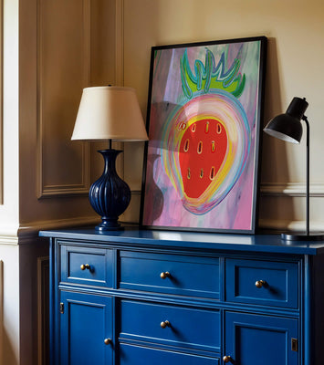 Colorful abstract strawberry with vibrant brush strokes