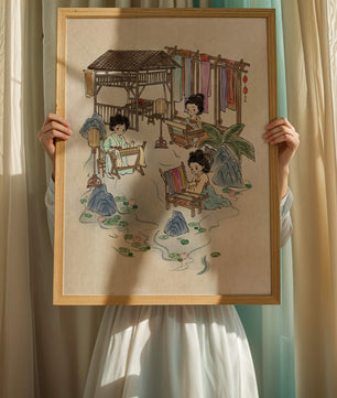 Charmante illustration des arts textiles traditionnels dans un cadre serein