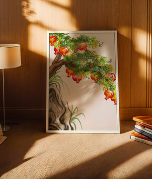 Ruhige Landschaft mit Granatapfelbaum und Felsvorsprung
