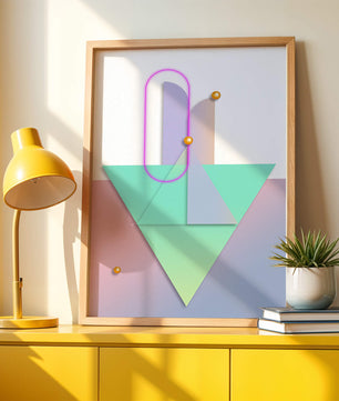Composition géométrique abstraite avec des couleurs pastel et des éléments dorés