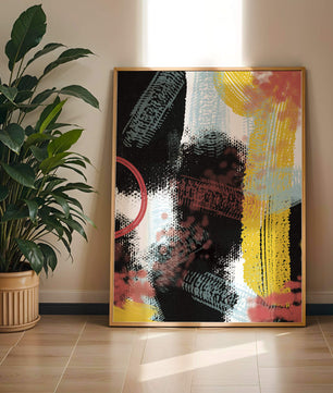 Abstract brush stroke art with vibrant colors on textured background