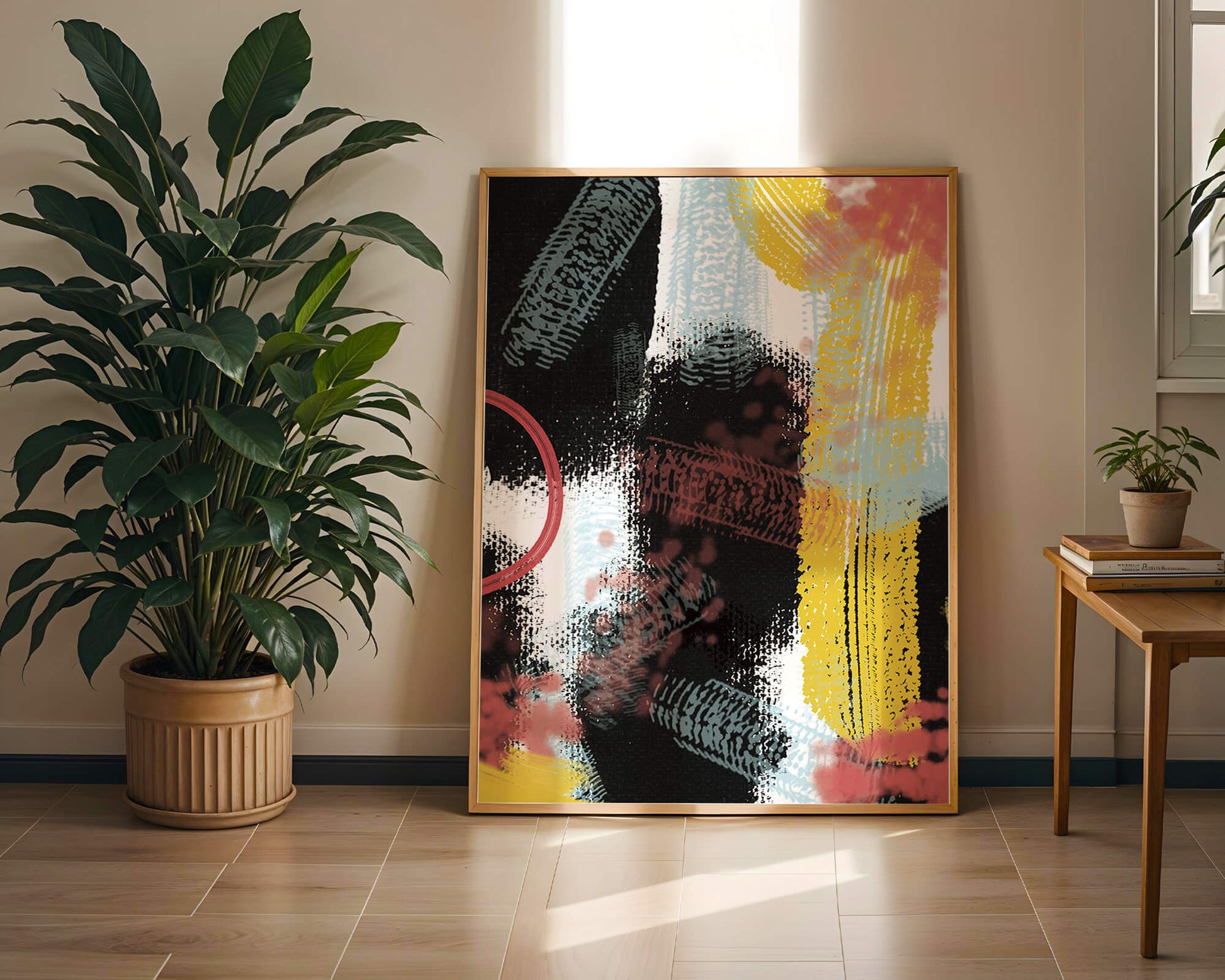 Abstract brush stroke art with vibrant colors on textured background