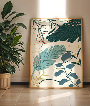 Abstract Botanical Illustration with Colorful Leaf Patterns