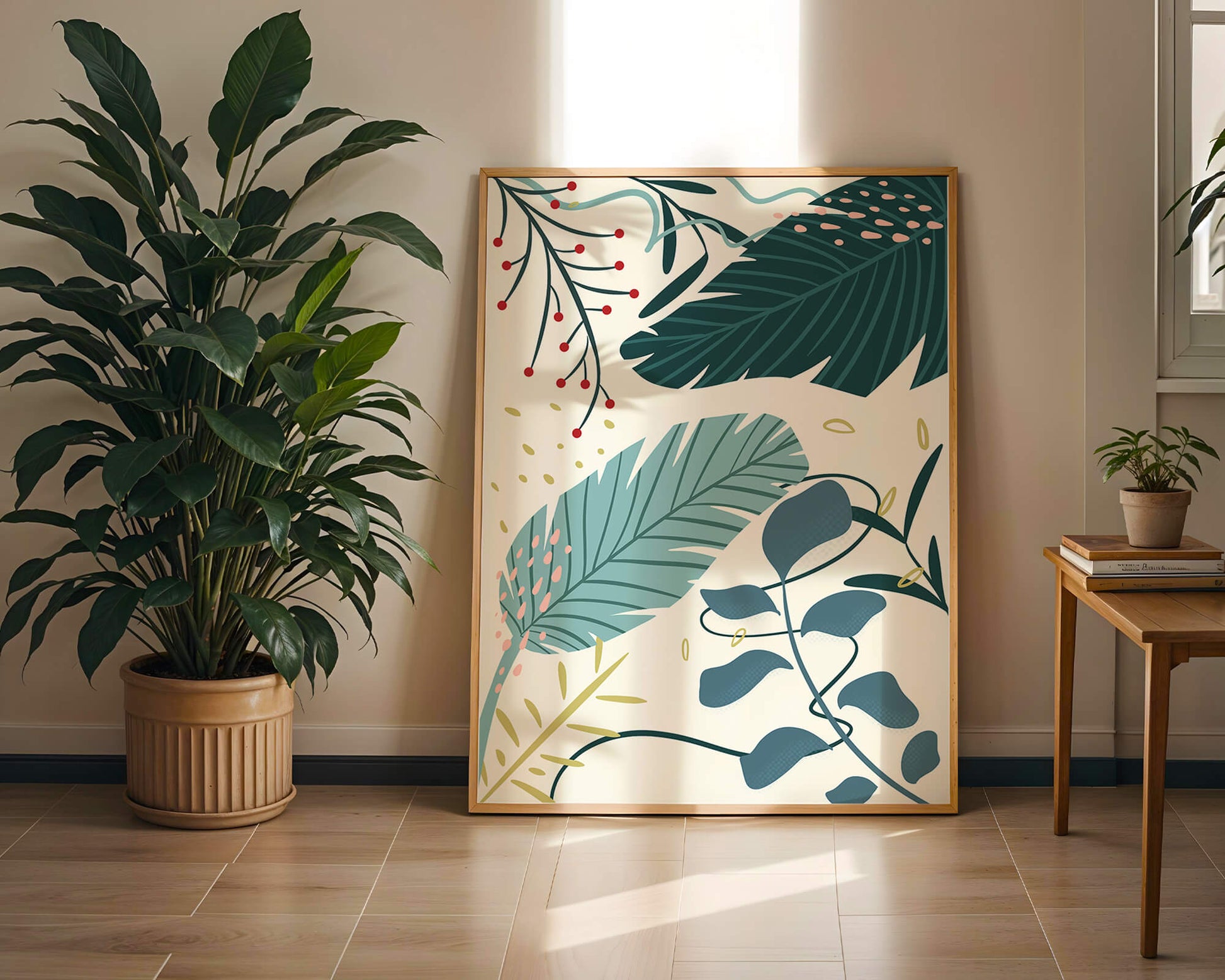 Abstract Botanical Illustration with Colorful Leaf Patterns