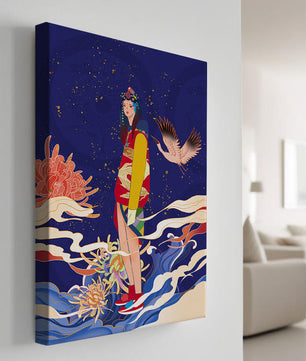 Fusion élégante d’art traditionnel et moderne avec des éléments floraux et aviaires