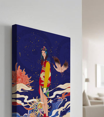 Elegant fusion of traditional and modern art with floral and avian elements