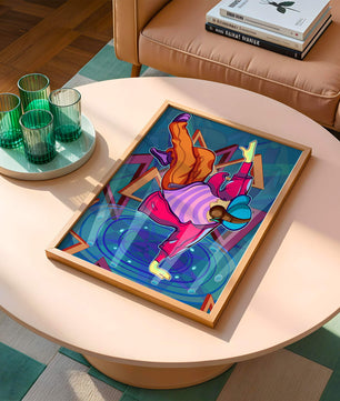 Colorful breakdancer in dynamic urban artwork