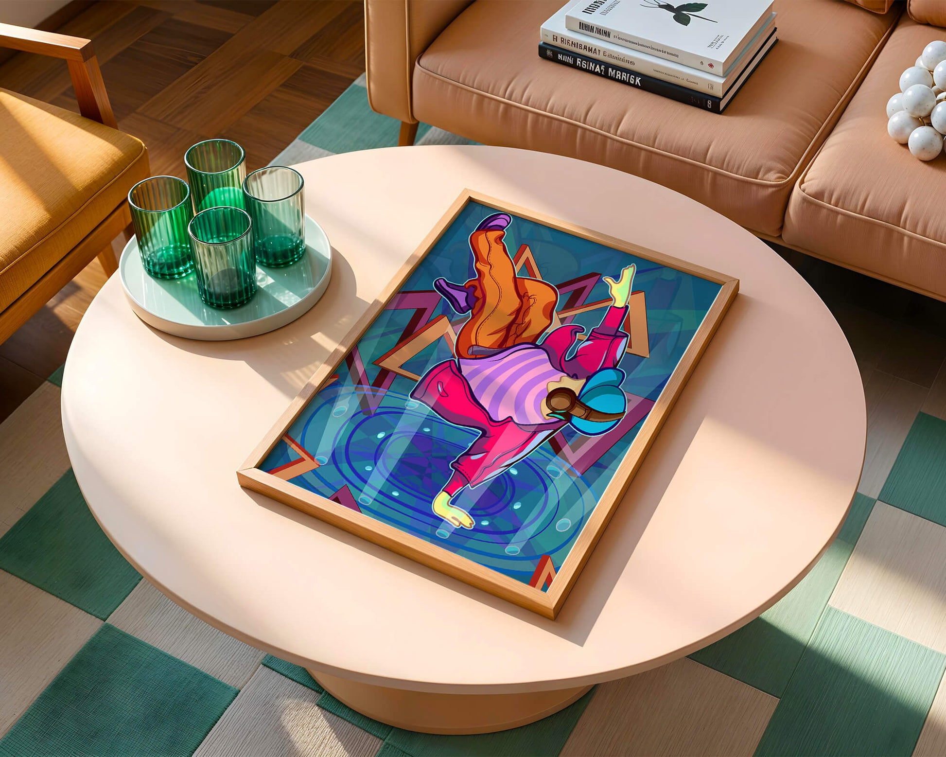 Colorful breakdancer in dynamic urban artwork