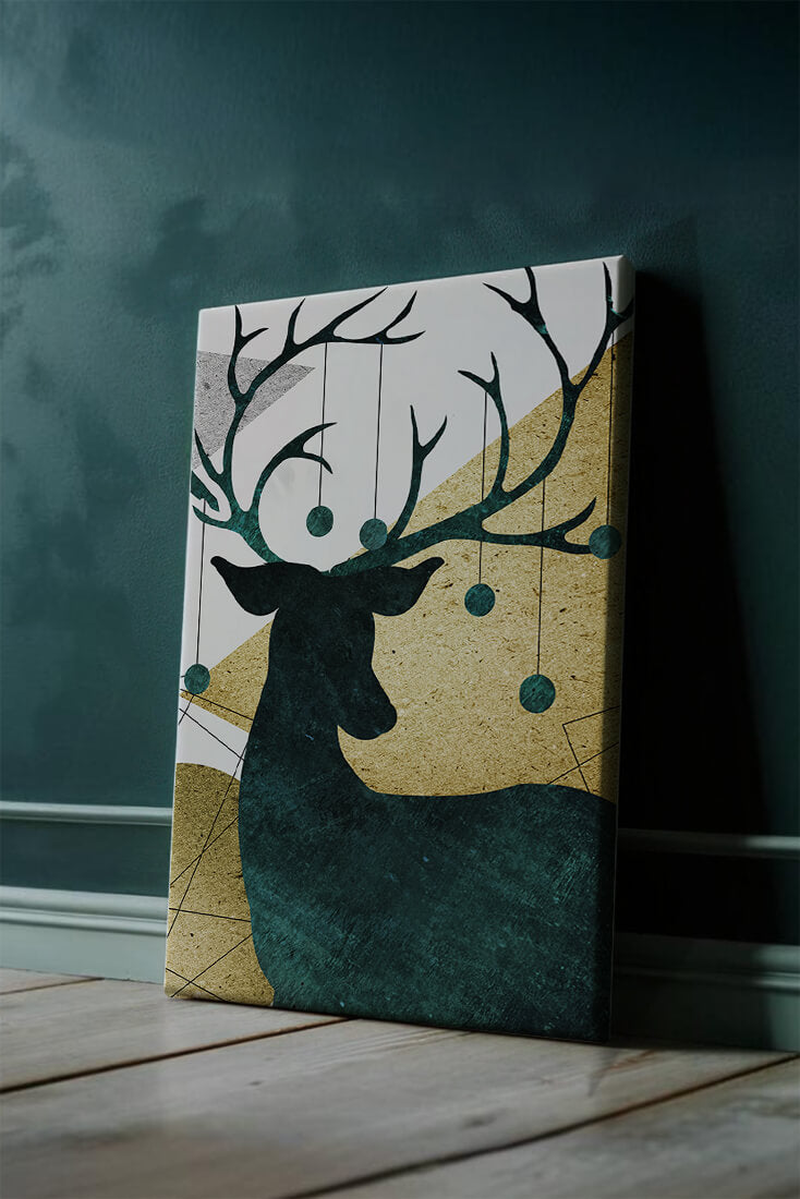 Silhouette of a Deer with Abstract Gold and Green Background