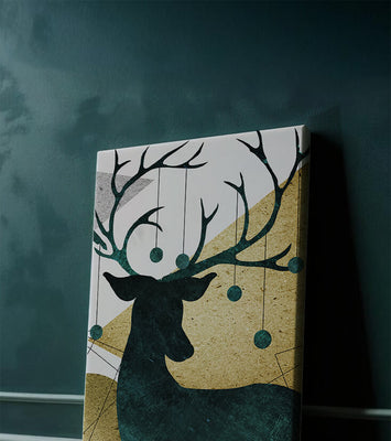 Silhouette of a Deer with Abstract Gold and Green Background