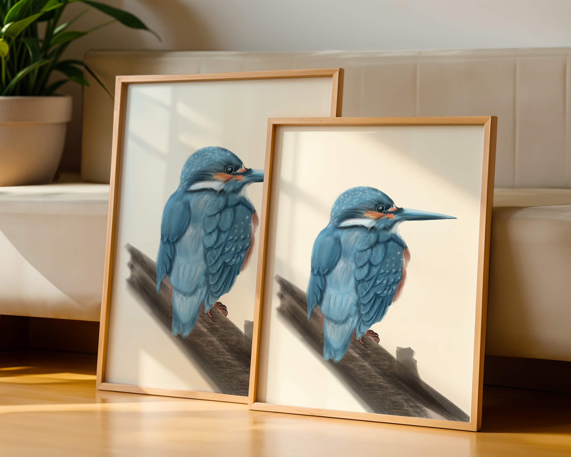 Illustration of a vibrant blue bird on a branch