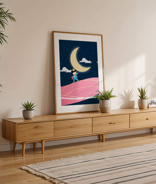 Little Prince Standing on Pink Planet under Starry Night Sky - Mi tienda