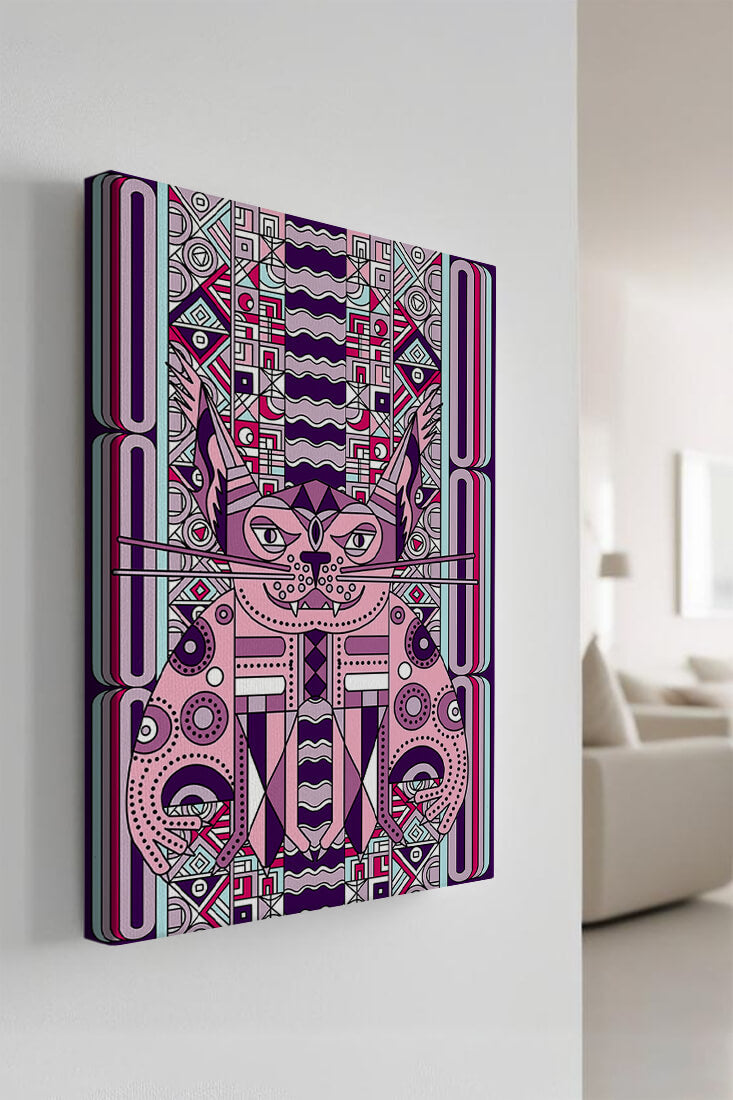 Art de chat géométrique coloré avec motifs abstraits en tons pastel
