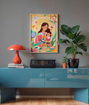 Ilustración de madre e hija con flores para el Día de la Madre