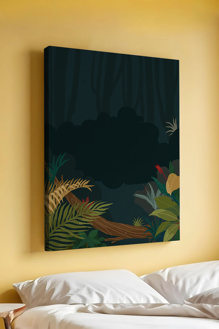 Illustrated Jungle Landscape with Lush Foliage
