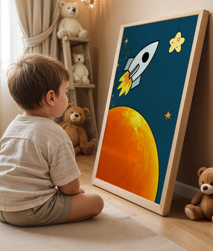 Cartoon Rocket in Space with Yellow Star - Mi tienda