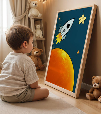Cartoon Rocket in Space with Yellow Star