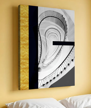 Abstract spiral staircase with a gold accent design