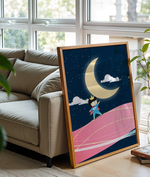 Little Prince Standing on Pink Planet under Starry Night Sky - Mi tienda