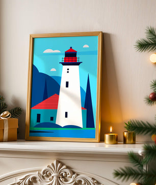 Illustration moderne d'un phare avec des couleurs vives