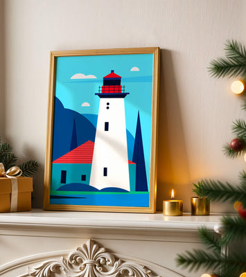 Modern illustration of a lighthouse with vibrant colors