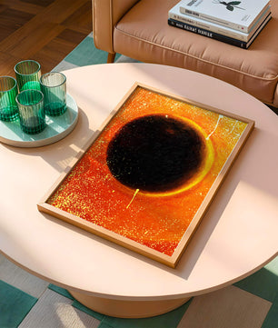 Abstract Representation of a Solar Eclipse with Vibrant Orange and Black Contrast