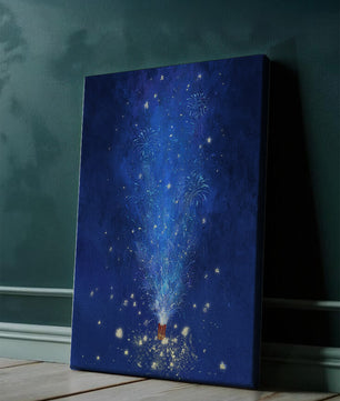 Feu d'artifice bleu dans la nuit avec étincelles dorées