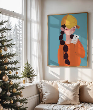 Colorful illustration of a girl with a smartphone
