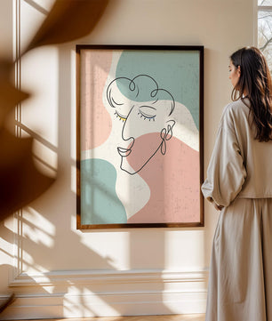 Abstract Line Art Face On Pastel Background - Mi tienda