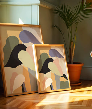 Abstract organic shapes in pastel colors with textured background