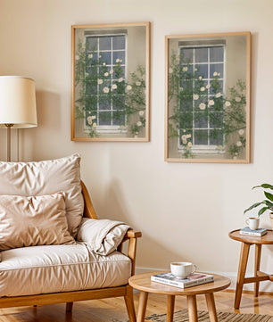 Floral Window with Climbing Roses in a Tranquil Setting