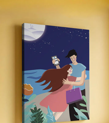 Romantic couple embracing under a moonlit night