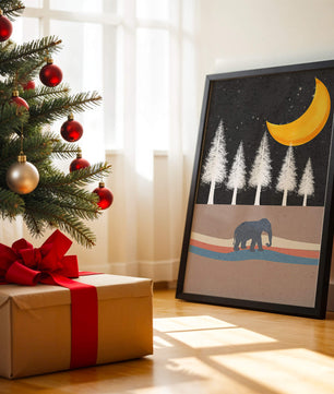 Serene Night Scene with Elephant Under Golden Moon in Forest - Mi tienda