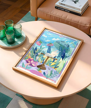 Skurrile Waage-Sternzeichen-Illustration mit Fantasy-Wald-Elementen