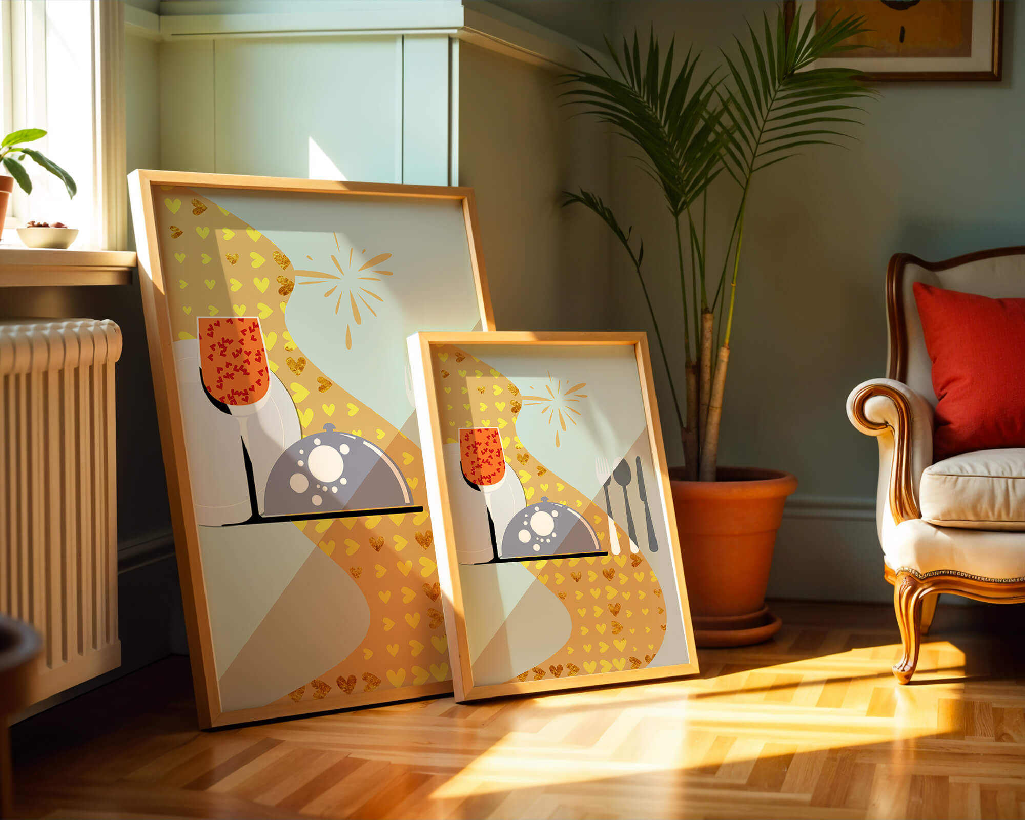 Elegant Dining Setting with Red Wine Glass and Gold Accents - Mi tienda