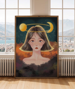 Surreal portrait of a girl with celestial elements