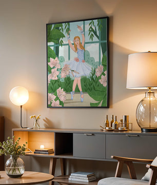 Elegant ballet dancer in a floral and botanical setting