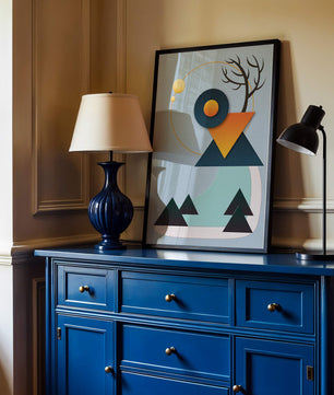 Abstract Geometric Landscape with Mountain and Sun - Mi tienda