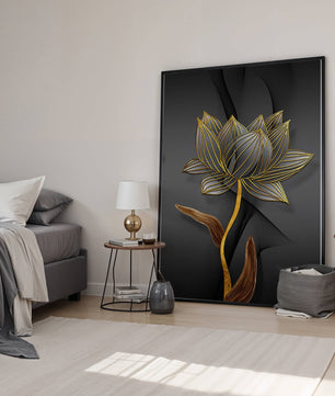 Golden Lotus Flower On Abstract Grey Background - Mi tienda