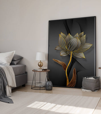 Golden Lotus Flower On Abstract Grey Background