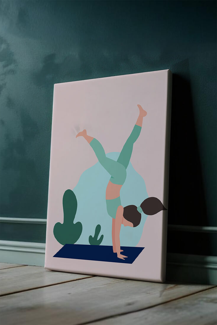 Illustration of a woman practicing yoga handstand pose