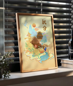 Charming autumn scene with traditional elements and nature motifs