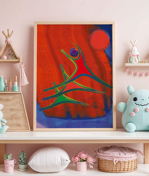 Abstract colorful artwork with dynamic figures and bold colors